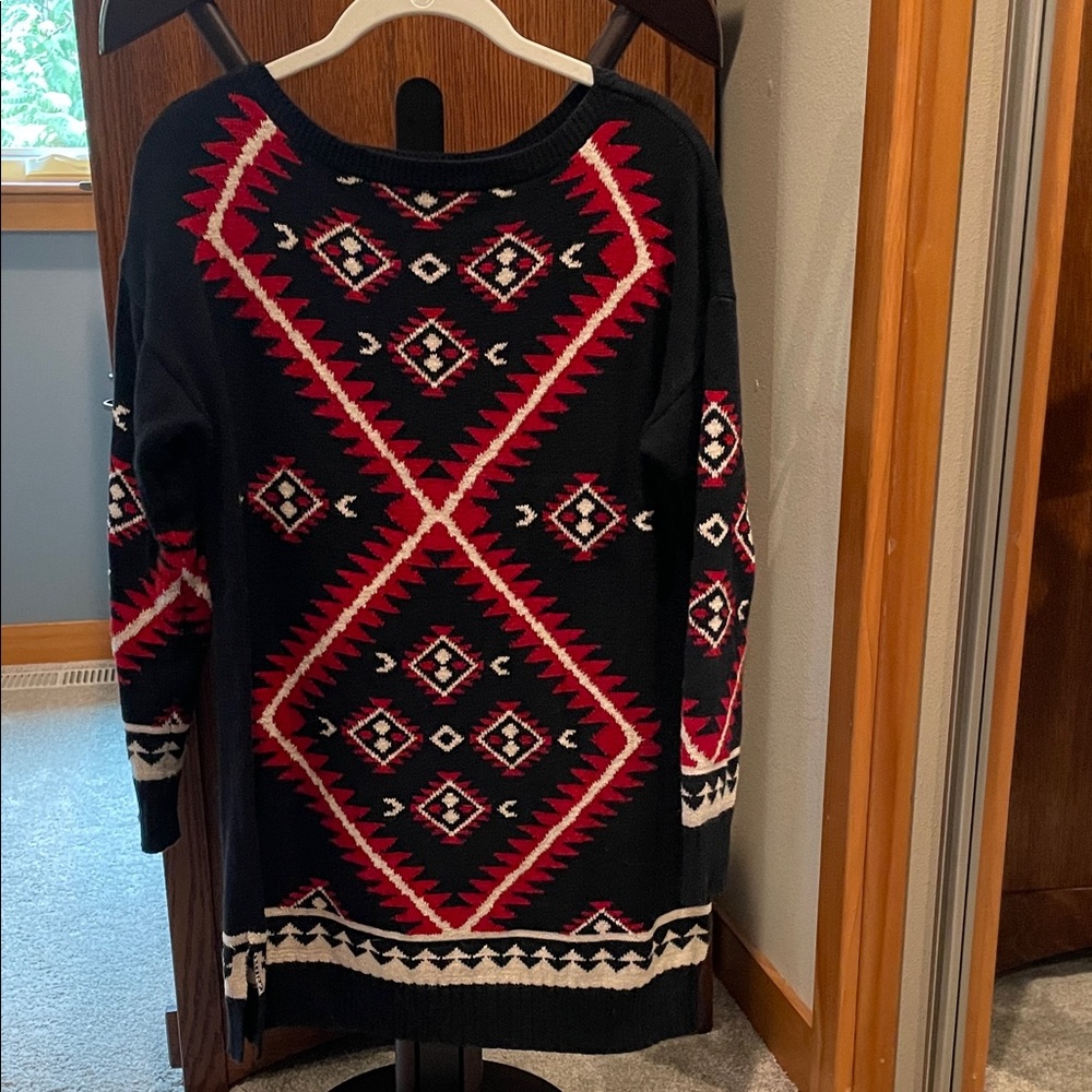 Ralph Lauren navy Sweater with Red & White Aztec Pattern
